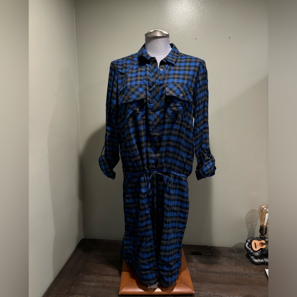 NWOT Dalia, Black and Blue Plaid Dress, Size Large